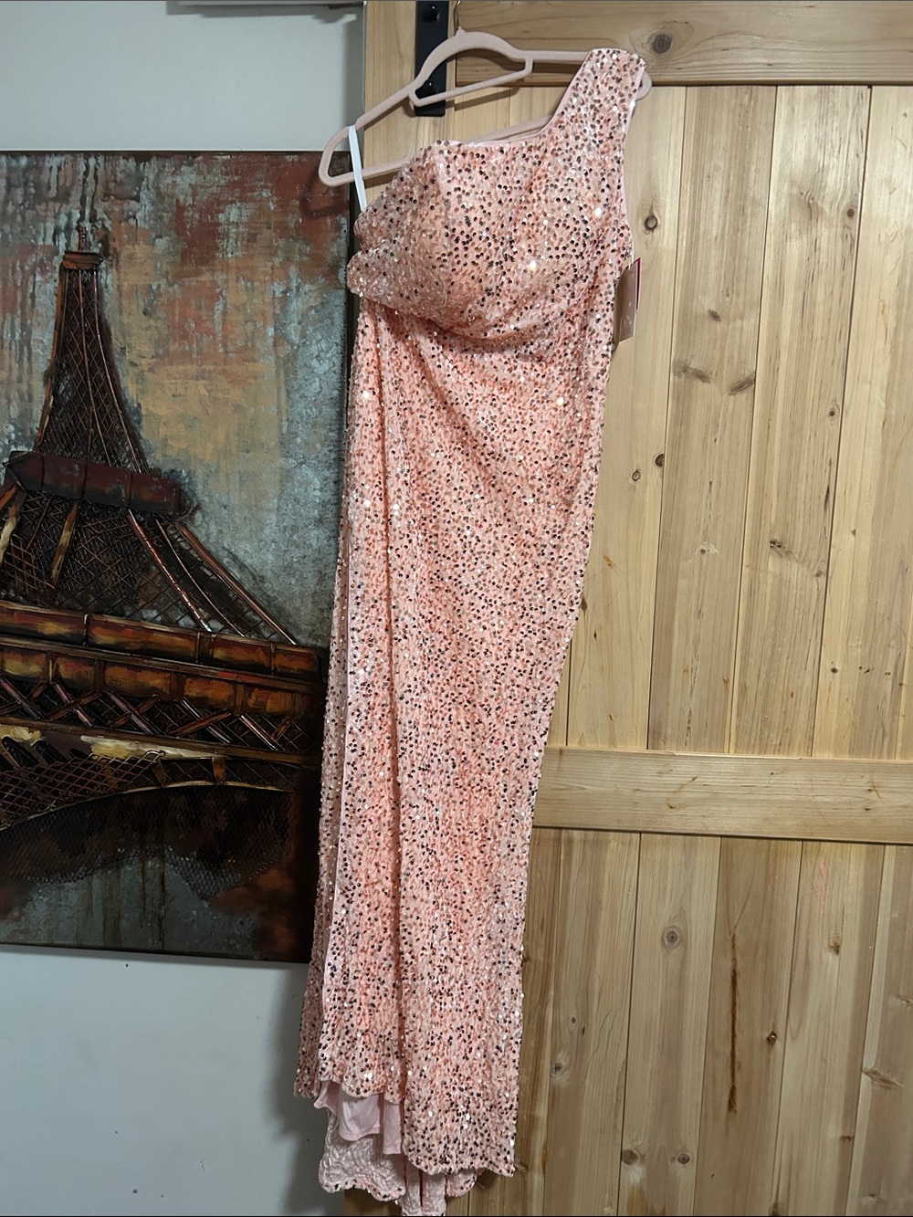 One-Shoulder Velvet Sequin Gown